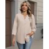 image:imageZeagoo Button Down Shirts for Women 34 Sleeve Linen Cotton V Neck Tops Dressy Casual Loose Work BlousesKhaki