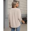 image:imageZeagoo Button Down Shirts for Women 34 Sleeve Linen Cotton V Neck Tops Dressy Casual Loose Work BlousesKhaki