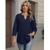image:imageZeagoo Button Down Shirts for Women 34 Sleeve Linen Cotton V Neck Tops Dressy Casual Loose Work BlousesNany Blue
