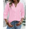 image:imageZeagoo Button Down Shirts for Women 34 Sleeve Linen Cotton V Neck Tops Dressy Casual Loose Work BlousesPink