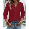 image:imageZeagoo Button Down Shirts for Women 34 Sleeve Linen Cotton V Neck Tops Dressy Casual Loose Work BlousesRed