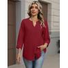 image:imageZeagoo Button Down Shirts for Women 34 Sleeve Linen Cotton V Neck Tops Dressy Casual Loose Work BlousesRed