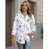 image:imageZeagoo Button Down Shirts for Women 34 Sleeve Linen Cotton V Neck Tops Dressy Casual Loose Work BlousesWhite Flowersbf290