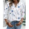 image:imageZeagoo Button Down Shirts for Women 34 Sleeve Linen Cotton V Neck Tops Dressy Casual Loose Work BlousesWhite Flowersbf290