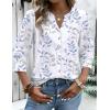image:imageZeagoo Button Down Shirts for Women 34 Sleeve Linen Cotton V Neck Tops Dressy Casual Loose Work BlousesWhite Leafsp106