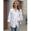 image:imageZeagoo Button Down Shirts for Women 34 Sleeve Linen Cotton V Neck Tops Dressy Casual Loose Work BlousesWhite Leafsp106