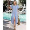 image:imageZeagoo Womens Summer Casual Short Sleeve Button Down Long Shirt Dresses Loose Swimsuit Beach Cover Ups with Pockets01blue Stripe