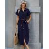 image:imageZeagoo Womens Summer Casual Short Sleeve Button Down Long Shirt Dresses Loose Swimsuit Beach Cover Ups with Pockets01navy Blue
