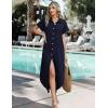 image:imageZeagoo Womens Summer Casual Short Sleeve Button Down Long Shirt Dresses Loose Swimsuit Beach Cover Ups with Pockets01navy Blue