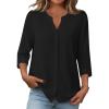 image:imageZeagoo Button Down Shirts for Women 34 Sleeve Linen Cotton V Neck Tops Dressy Casual Loose Work BlousesBlack