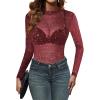 image:imageZeagoo Mesh Top Women Long Sleeve Shirts See Through Party Layering Mock Neck 2024 Fall Sheer Undershirt