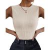 image:imageZeagoo Womens High Neck Tank Top 2026 Summer Casual Ribbed Knit Slim Fitted Basic Textured Sleeveless ShirtsBeige