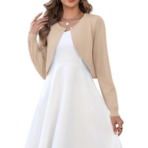 image:imageZeagoo Cropped Cardigan Sweaters for Women Long Sleeve Knit Open Front Bolero Shrug for DressesApricot