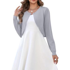 image:imageZeagoo Cropped Cardigan Sweaters for Women Long Sleeve Knit Open Front Bolero Shrug for DressesGrey