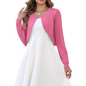 image:imageZeagoo Cropped Cardigan Sweaters for Women Long Sleeve Knit Open Front Bolero Shrug for DressesHot Pink