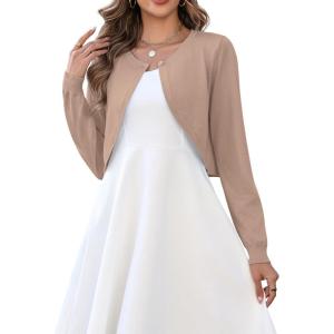 image:imageZeagoo Cropped Cardigan Sweaters for Women Long Sleeve Knit Open Front Bolero Shrug for DressesKhaki