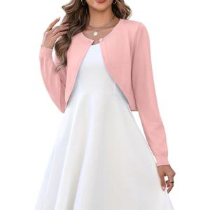 image:imageZeagoo Cropped Cardigan Sweaters for Women Long Sleeve Knit Open Front Bolero Shrug for DressesLight Pink