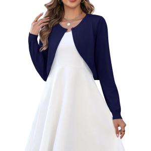 image:imageZeagoo Cropped Cardigan Sweaters for Women Long Sleeve Knit Open Front Bolero Shrug for DressesNavy Blue