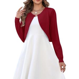 image:imageZeagoo Cropped Cardigan Sweaters for Women Long Sleeve Knit Open Front Bolero Shrug for DressesRed