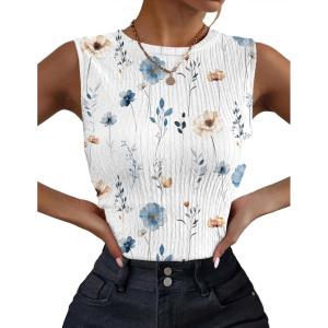 image:imageZeagoo Womens High Neck Tank Top 2026 Summer Casual Ribbed Knit Slim Fitted Basic Textured Sleeveless ShirtsBf112