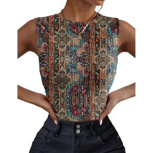 image:imageZeagoo Womens High Neck Tank Top 2026 Summer Casual Ribbed Knit Slim Fitted Basic Textured Sleeveless ShirtsMz721