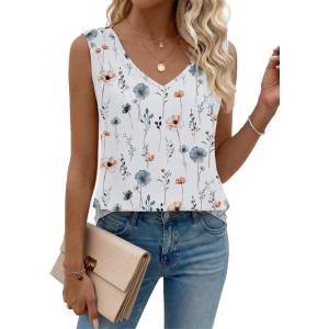 image:imageZeagoo Womens Tank Tops Pleated V Neck Business Casual Sleeveless Blouse Trendy Dressy Textured Summer Work ShirtsBf290 Floral