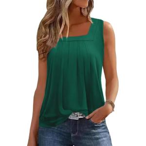 image:imageZeagoo Womens Tank Tops Summer Sleeveless Loose Fit Square Neck Pleated Shirts Banded Basic Casual Trendy ClothesBgreen