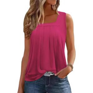 image:imageZeagoo Womens Tank Tops Summer Sleeveless Loose Fit Square Neck Pleated Shirts Banded Basic Casual Trendy ClothesBhotpink