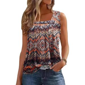 image:imageZeagoo Womens Tank Tops Summer Sleeveless Loose Fit Square Neck Pleated Shirts Banded Basic Casual Trendy ClothesFdark Orange