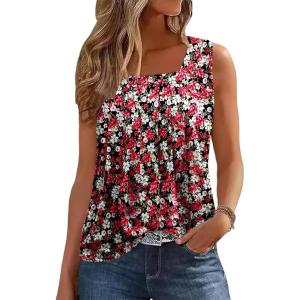 image:imageZeagoo Womens Tank Tops Summer Sleeveless Loose Fit Square Neck Pleated Shirts Banded Basic Casual Trendy ClothesFfloral Daisies