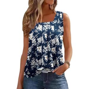 image:imageZeagoo Womens Tank Tops Summer Sleeveless Loose Fit Square Neck Pleated Shirts Banded Basic Casual Trendy ClothesFwhite Floret