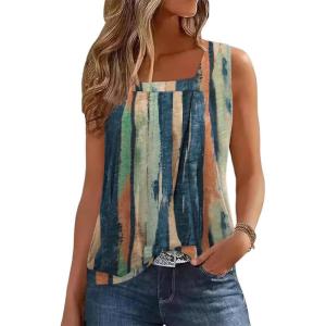 image:imageZeagoo Womens Tank Tops Summer Sleeveless Loose Fit Square Neck Pleated Shirts Banded Basic Casual Trendy ClothesPattern Cx289