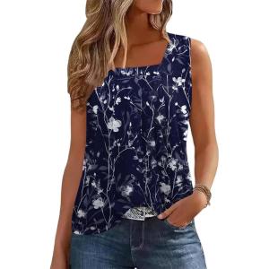 image:imageZeagoo Womens Tank Tops Summer Sleeveless Loose Fit Square Neck Pleated Shirts Banded Basic Casual Trendy ClothesPattern Sf180