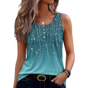 image:imageZeagoo Womens Tank Tops Summer Sleeveless Tops Loose Button Henley Shirts Crew Neck Dress Casual 2026 ClothesA Xh363