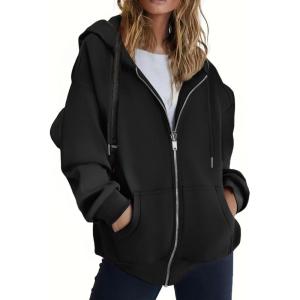 image:imageZeagoo Zip Up Hoodie Womens Fashion Fleece Jacket Hoodies Oversized Black