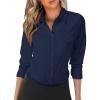 image:imageZeagoo Womens Button Down Shirts Long Sleeve V Neck Tops Wrinkle Free Collared Work Office Solid Blouses Corset TopsNavy Blue