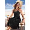 image:imageZeagoo Women 2026 Summer Adjustable Spaghetti Strap Sundress Casual Ruched Floral V Neck Midi Flowy Beach Dress with PocketsBlack