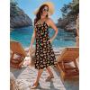 image:imageZeagoo Women 2026 Summer Adjustable Spaghetti Strap Sundress Casual Ruched Floral V Neck Midi Flowy Beach Dress with PocketsBlack Orange Floral