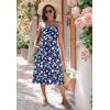 image:imageZeagoo Women 2026 Summer Adjustable Spaghetti Strap Sundress Casual Ruched Floral V Neck Midi Flowy Beach Dress with PocketsBlue White Floral