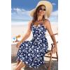 image:imageZeagoo Women 2026 Summer Adjustable Spaghetti Strap Sundress Casual Ruched Floral V Neck Midi Flowy Beach Dress with PocketsBlue White Floral