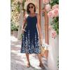 image:imageZeagoo Women 2026 Summer Adjustable Spaghetti Strap Sundress Casual Ruched Floral V Neck Midi Flowy Beach Dress with PocketsNavy Blue Floral