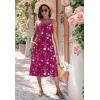 image:imageZeagoo Women 2026 Summer Adjustable Spaghetti Strap Sundress Casual Ruched Floral V Neck Midi Flowy Beach Dress with PocketsWine Red Floral