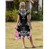 image:imageZeagoo Womens Casual Dress for Summer Short Sleeve Loose Flowy Beach Dress with Pockets Hankerchief Flare Midi Sundress 2026Black Pink Flower
