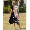 image:imageZeagoo Womens Casual Dress for Summer Short Sleeve Loose Flowy Beach Dress with Pockets Hankerchief Flare Midi Sundress 2026Black White Flower