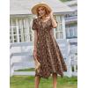image:imageZeagoo Womens Casual Dress for Summer Short Sleeve Loose Flowy Beach Dress with Pockets Hankerchief Flare Midi Sundress 2026Coffee