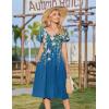 image:imageZeagoo Womens Casual Summer Dress 2026 Short Sleeve Dresses Pleats Midi A Line Flowy Dress Boho Beach Sundress with PocketsFloral Blue