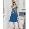 image:imageZeagoo Womens Casual Summer Dress 2026 Short Sleeve Dresses Pleats Midi A Line Flowy Dress Boho Beach Sundress with PocketsFloral Blue