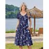 image:imageZeagoo Womens Casual Summer Dress 2026 Short Sleeve Dresses Pleats Midi A Line Flowy Dress Boho Beach Sundress with PocketsFloral Blue White