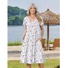 image:imageZeagoo Womens Casual Summer Dress 2026 Short Sleeve Dresses Pleats Midi A Line Flowy Dress Boho Beach Sundress with PocketsFloral White Red