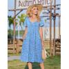 image:imageZeagoo Womens Casual Summer Dress 2026 Short Sleeve Dresses Pleats Midi A Line Flowy Dress Boho Beach Sundress with PocketsFlorallight Blue